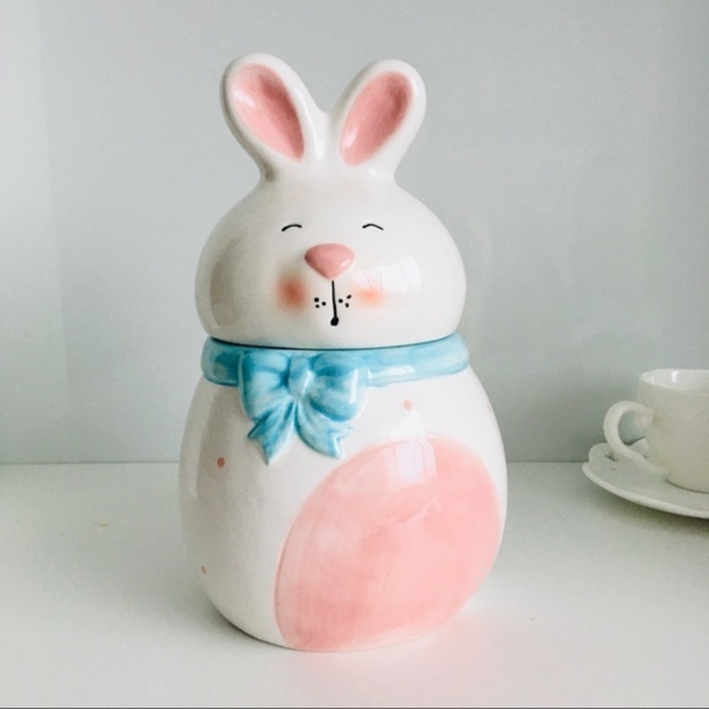 Happy Bunny Ceramic Cookie Jar, 10"